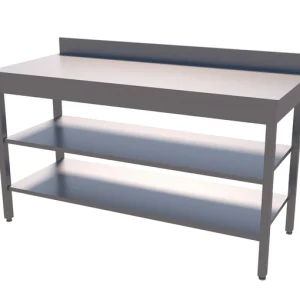 Rustfri benk, to underhyller BxDxH: 150x60x85cm